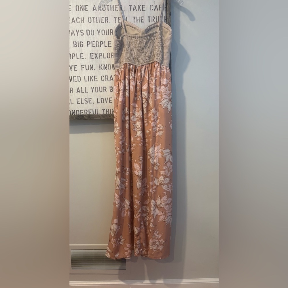Vintage Floral Maxi Dress in Soft Rose and Cream in XS - linen bustier top - Picture 3 of 5